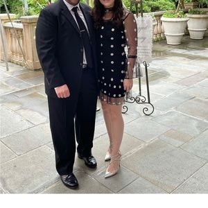 Black and white polka dot long sleeve dress